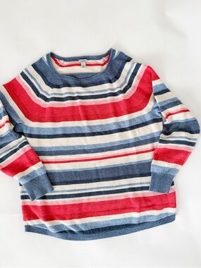L.L.Bean Striped Knit Sweater | Red White Blue Lightweight Pullover XL